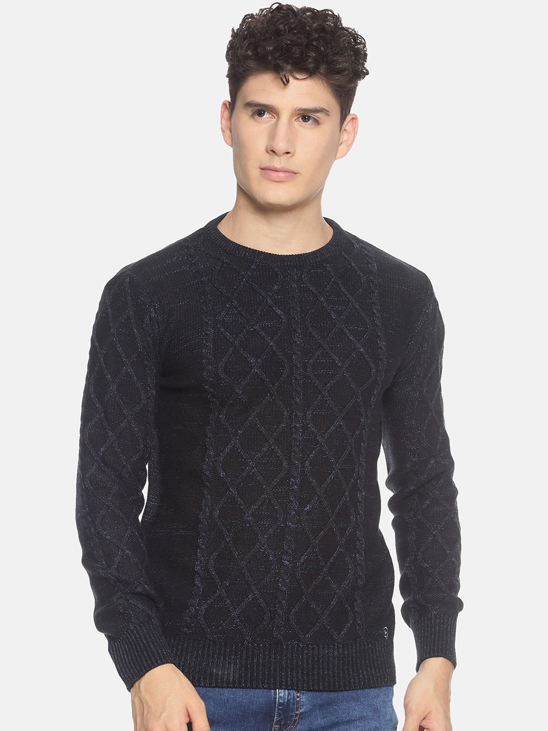 

513 Men Blue Self Design, Navy blue