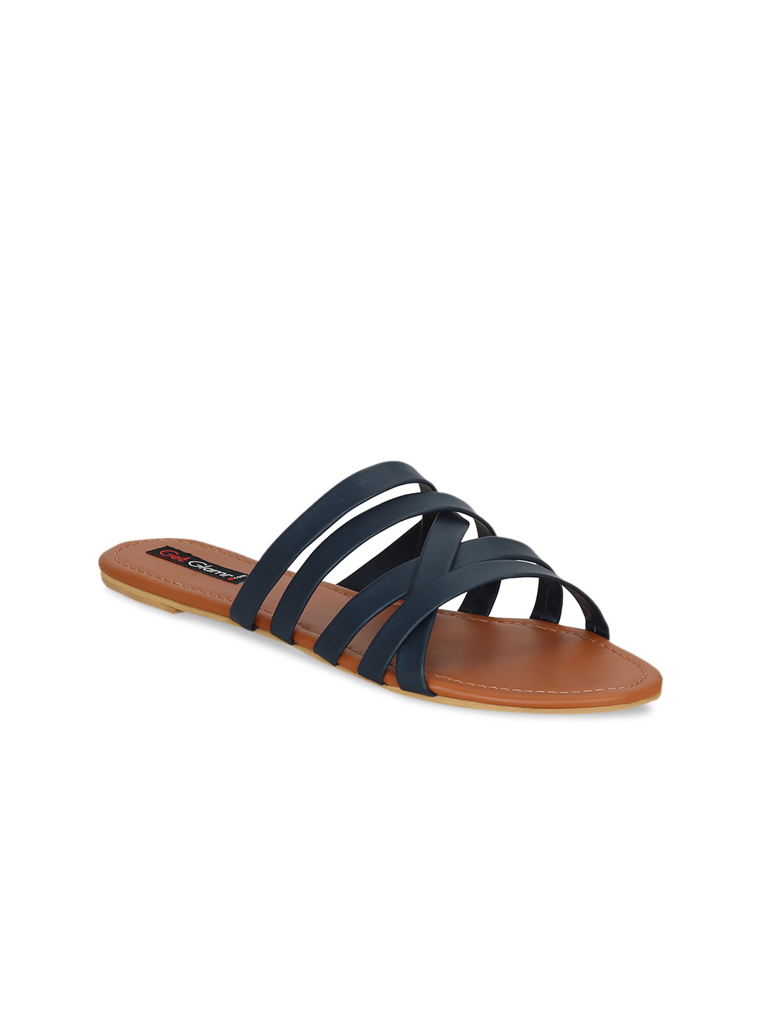 

Get Glamr Women Navy Blue Solid Open Toe Flats