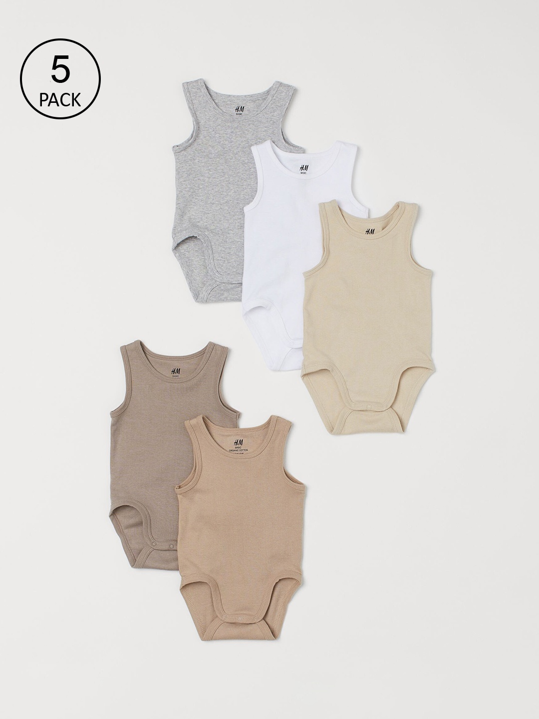 

H&M Unisex Kids White & Beige 5-pack Sleeveless Sustainable Bodysuits