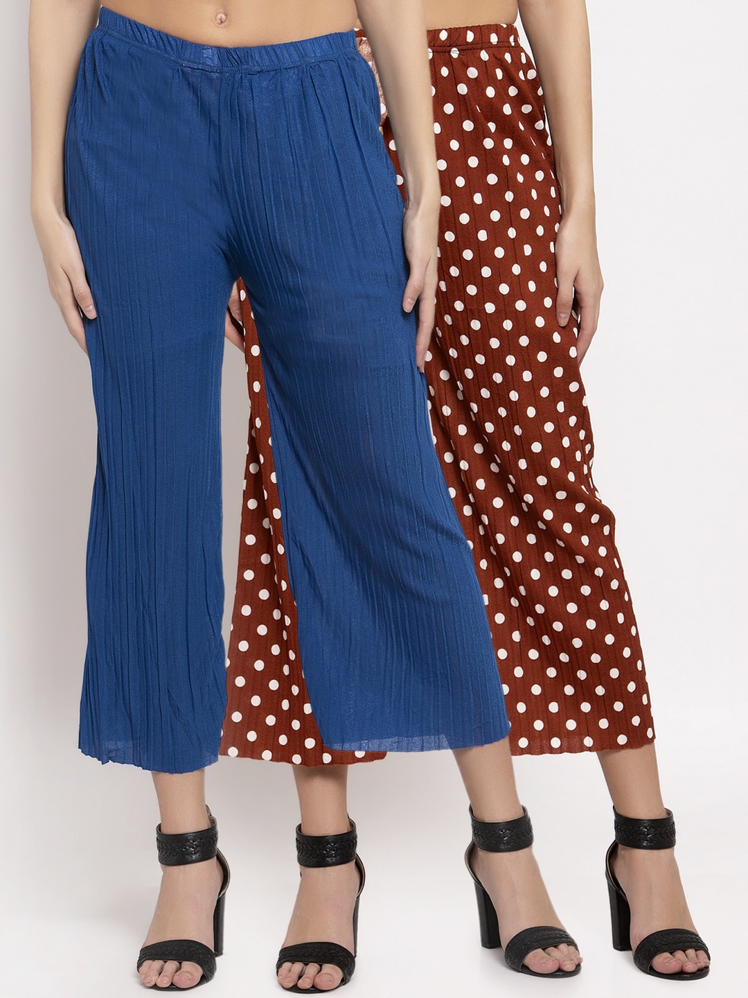 

KLOTTHE Women Pack of 2 White & Blue Solid Wide Leg Palazzos