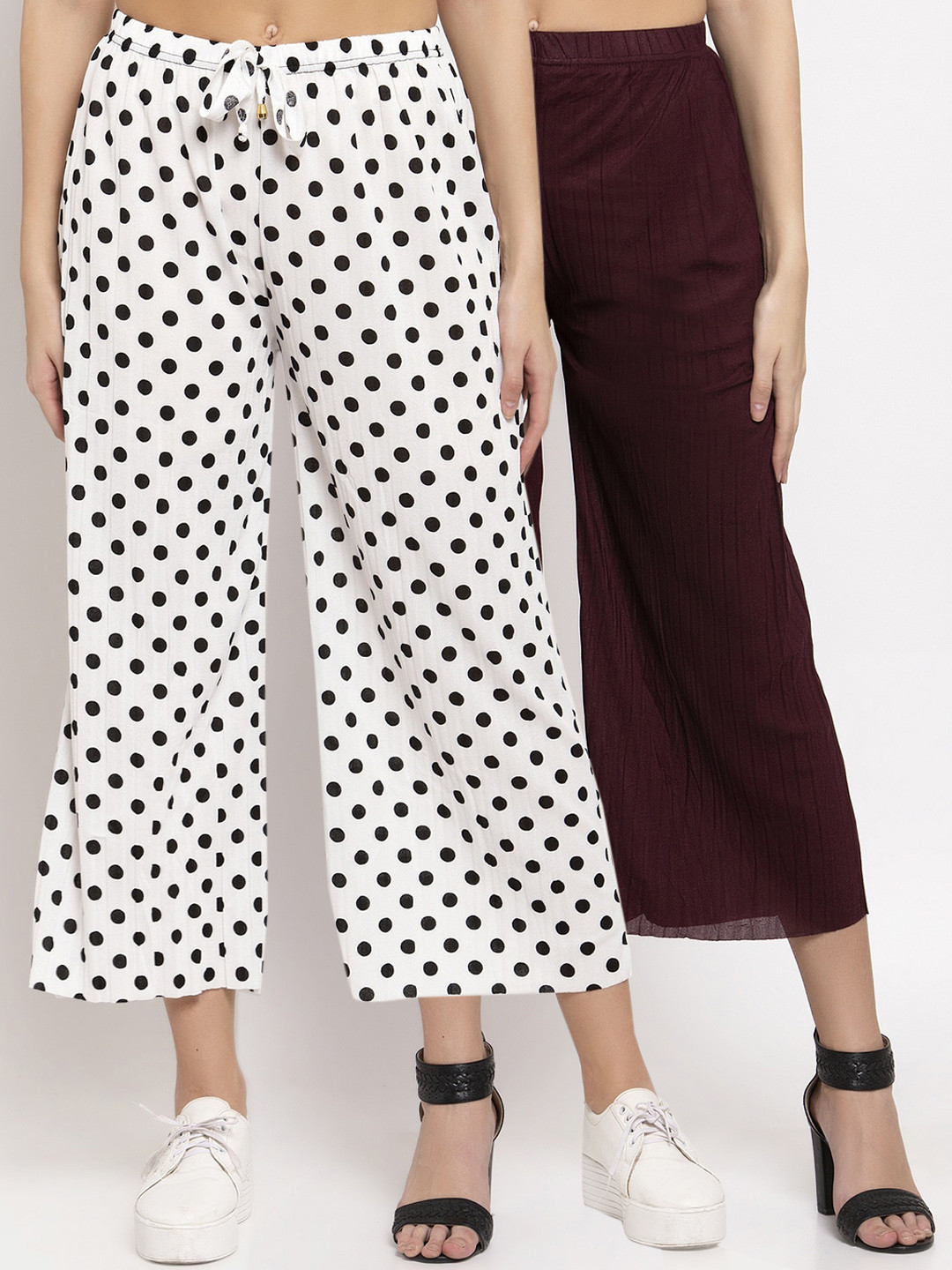 

KLOTTHE Women Multicoloured Pack of 2 Solid Flared Palazzos, White