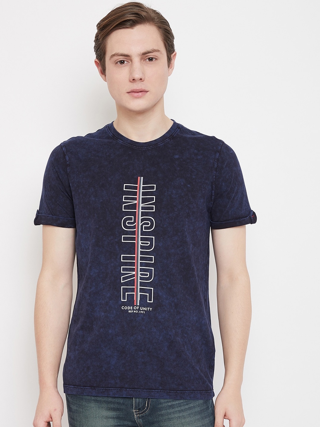 

Octave Men Blue Printed Round Neck T-shirt