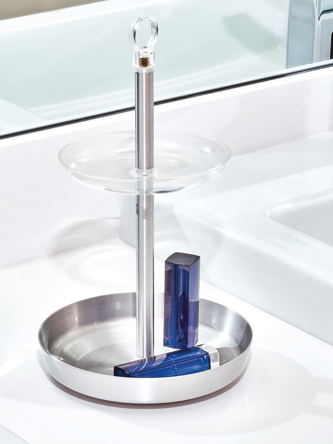 

INTERDESIGN Transparent & Silver-Toned Solid Austin Two-Tier Vanity Sustainable Jewellery Organizer