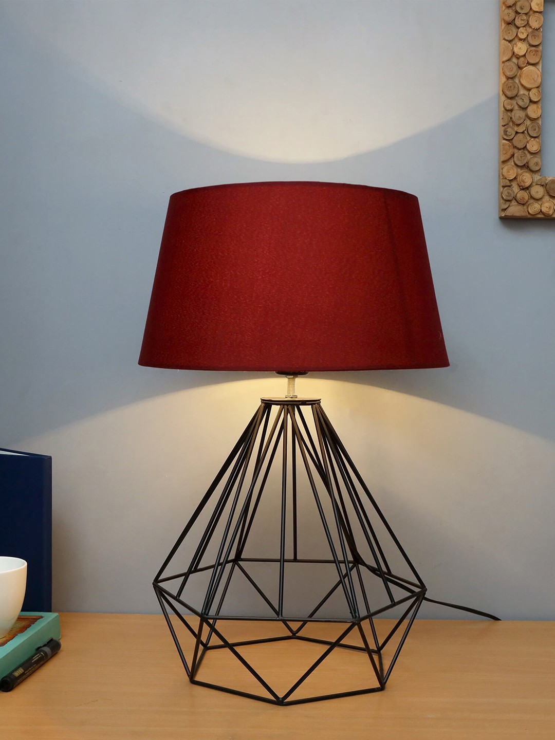

Homesake Maroon & Black Solid Diamond Shaped Table Lamp