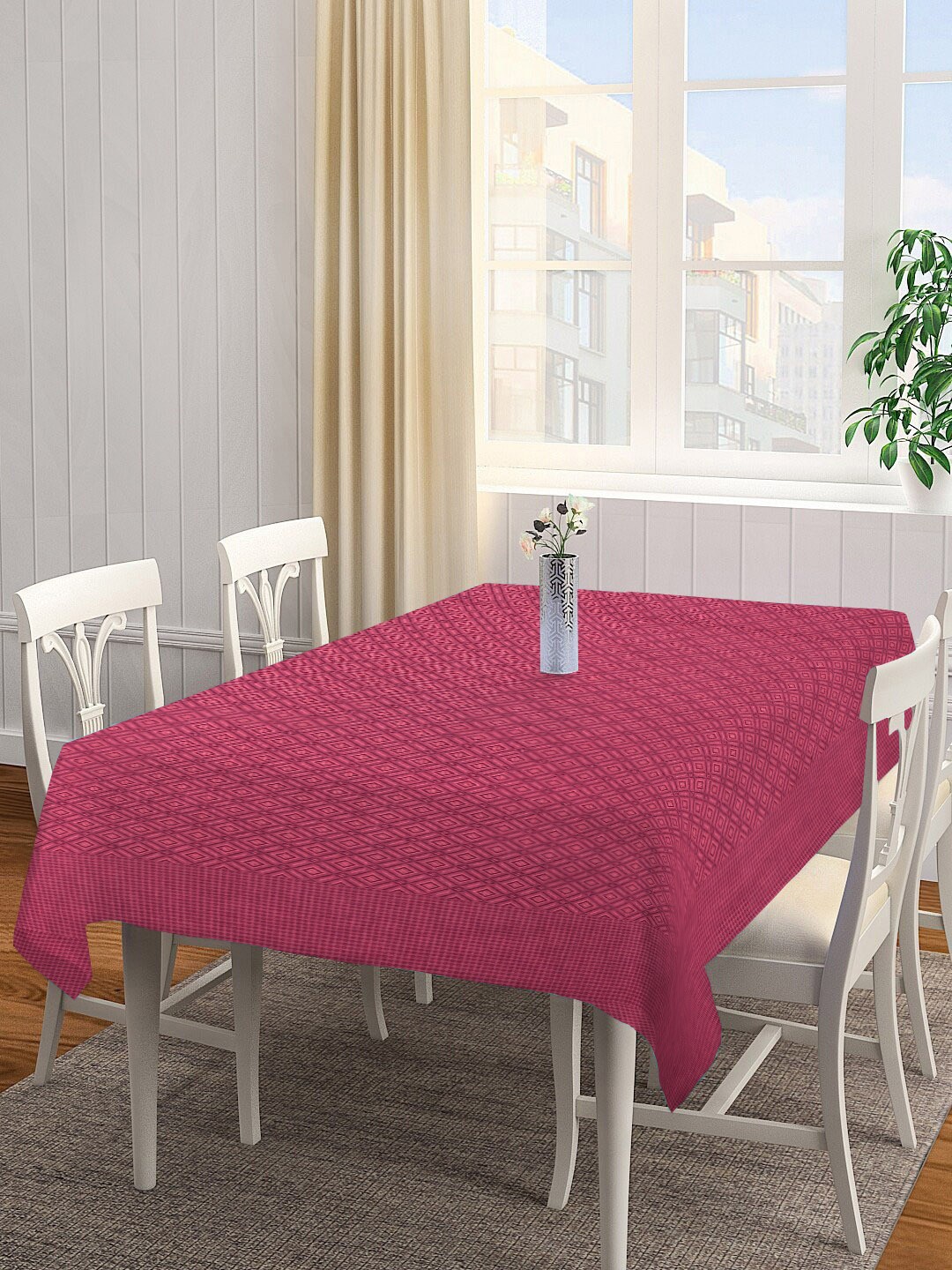

NEUDIS Pink Geometric Jacquard 4-Seater Square Table Cover