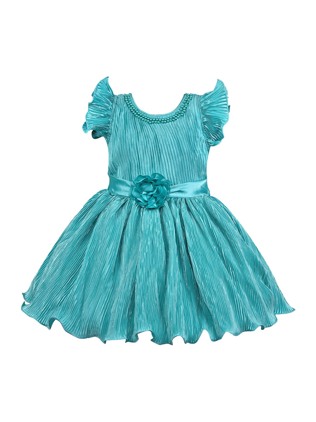 

Wish Karo Girls Blue Self Design Fit and Flare Dress