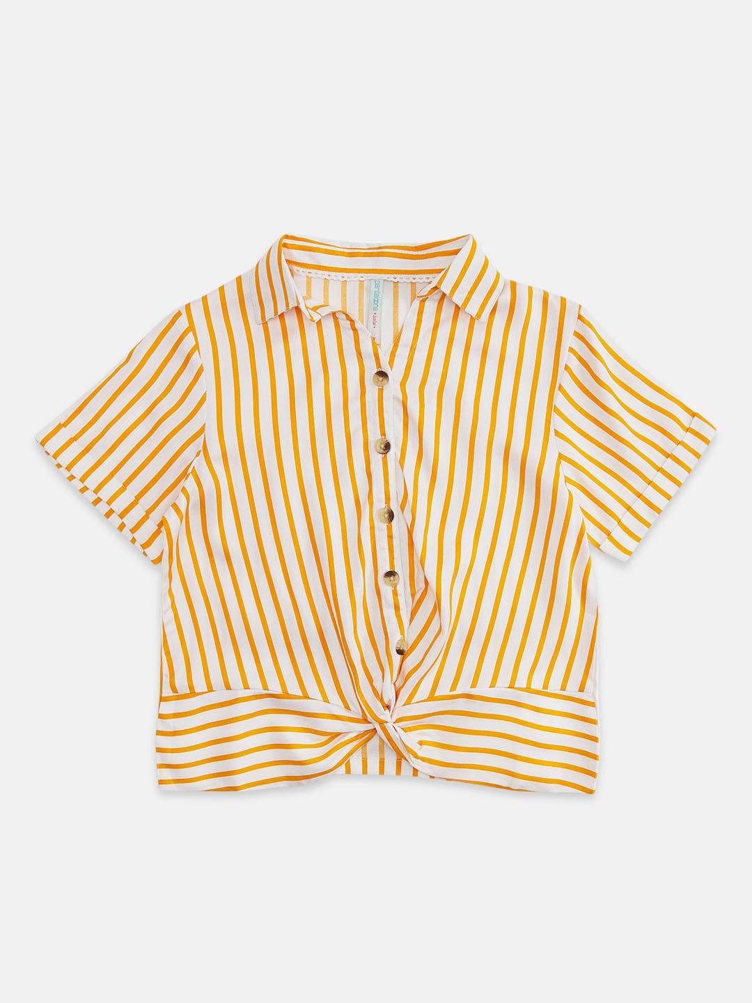 

Pantaloons Junior Girls Yellow Striped Shirt Style Top