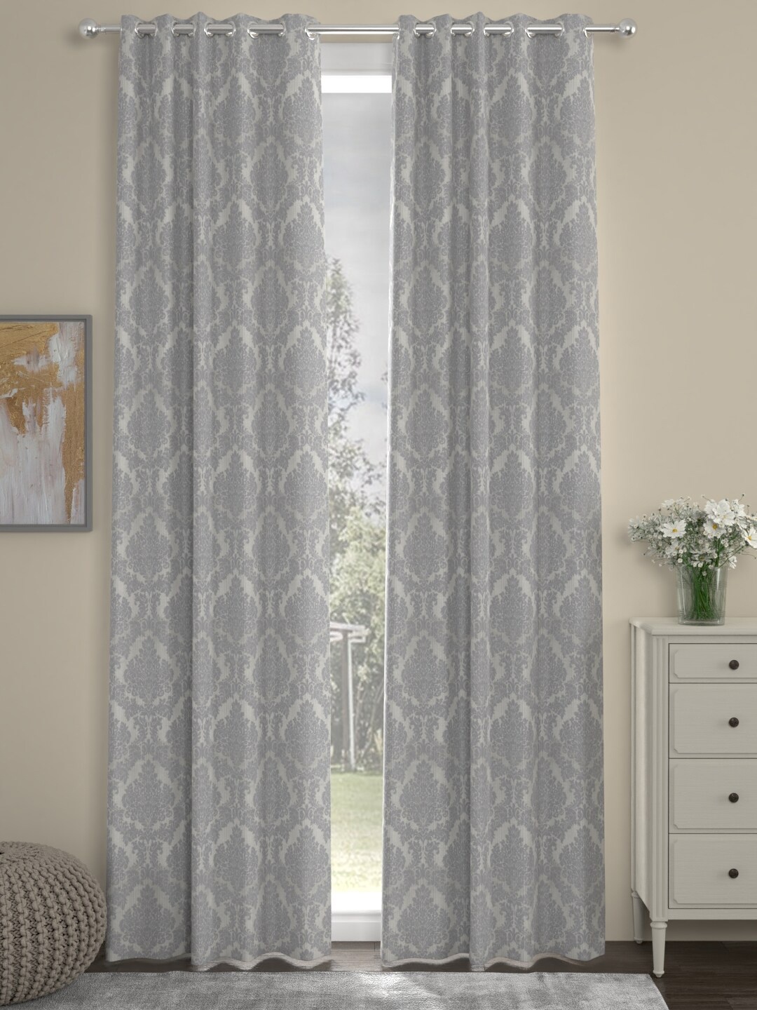

ROSARA HOME Silver-Toned & White Set of 2 Curtains