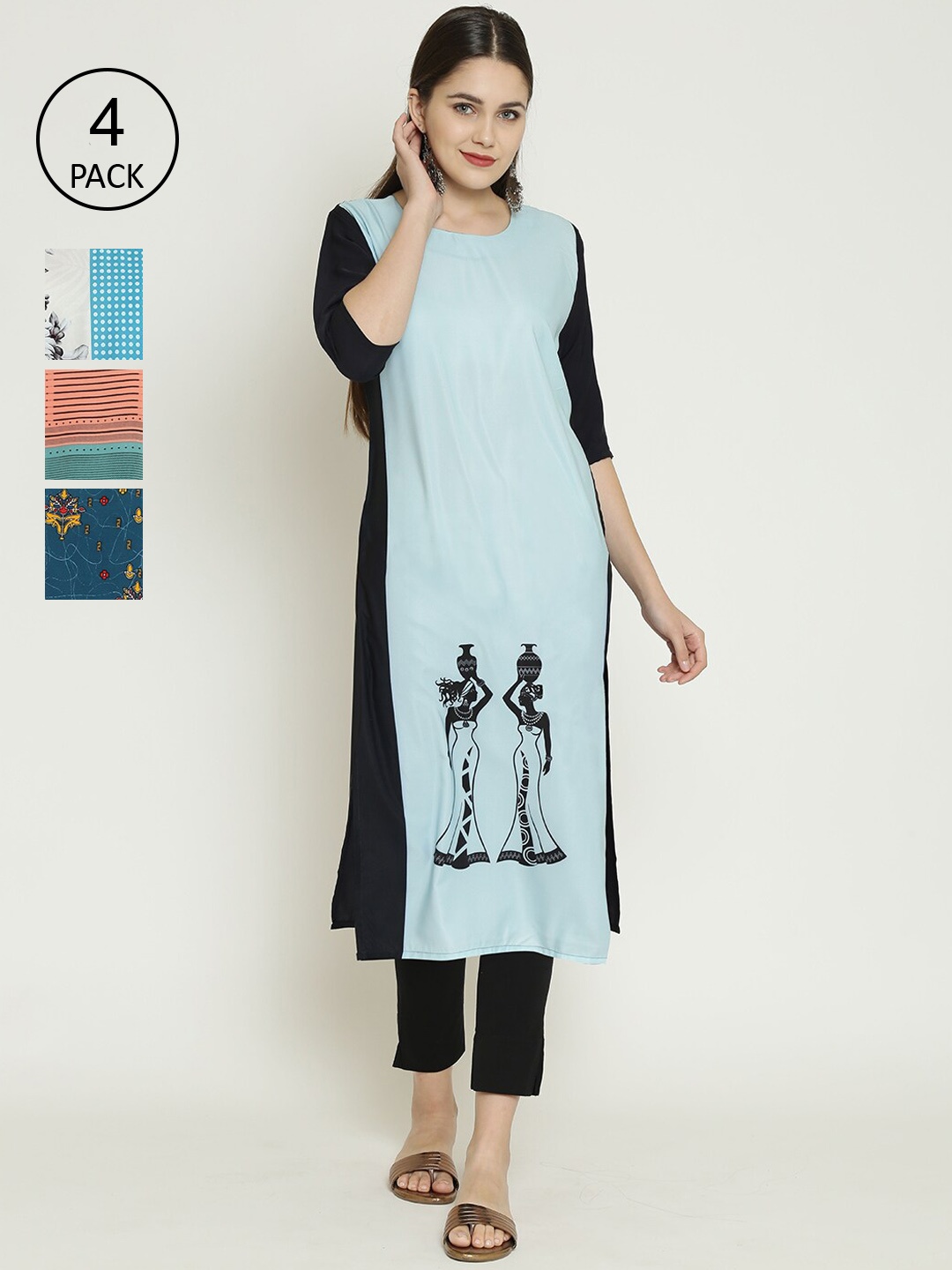 

7Threads Pack of 4 Printed Crepe Kurta, Multi