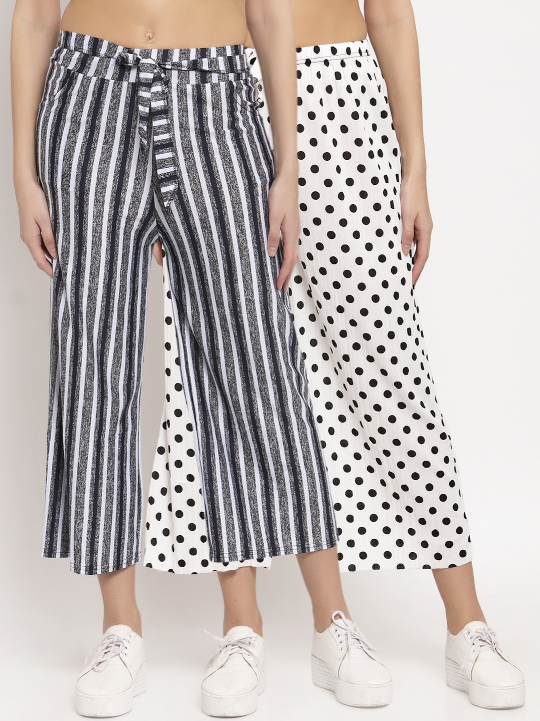 

KLOTTHE Women Pack Of 2 Wide Leg Palazzos, Navy blue