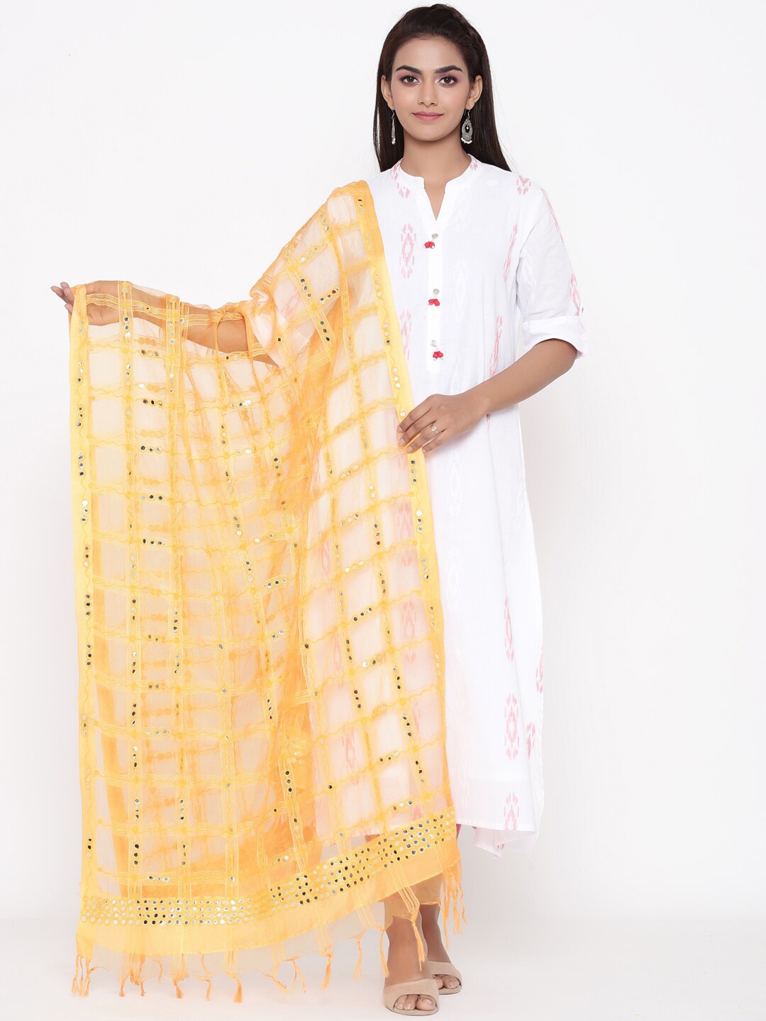 SOUNDARYA Yellow Embroidered Dupatta