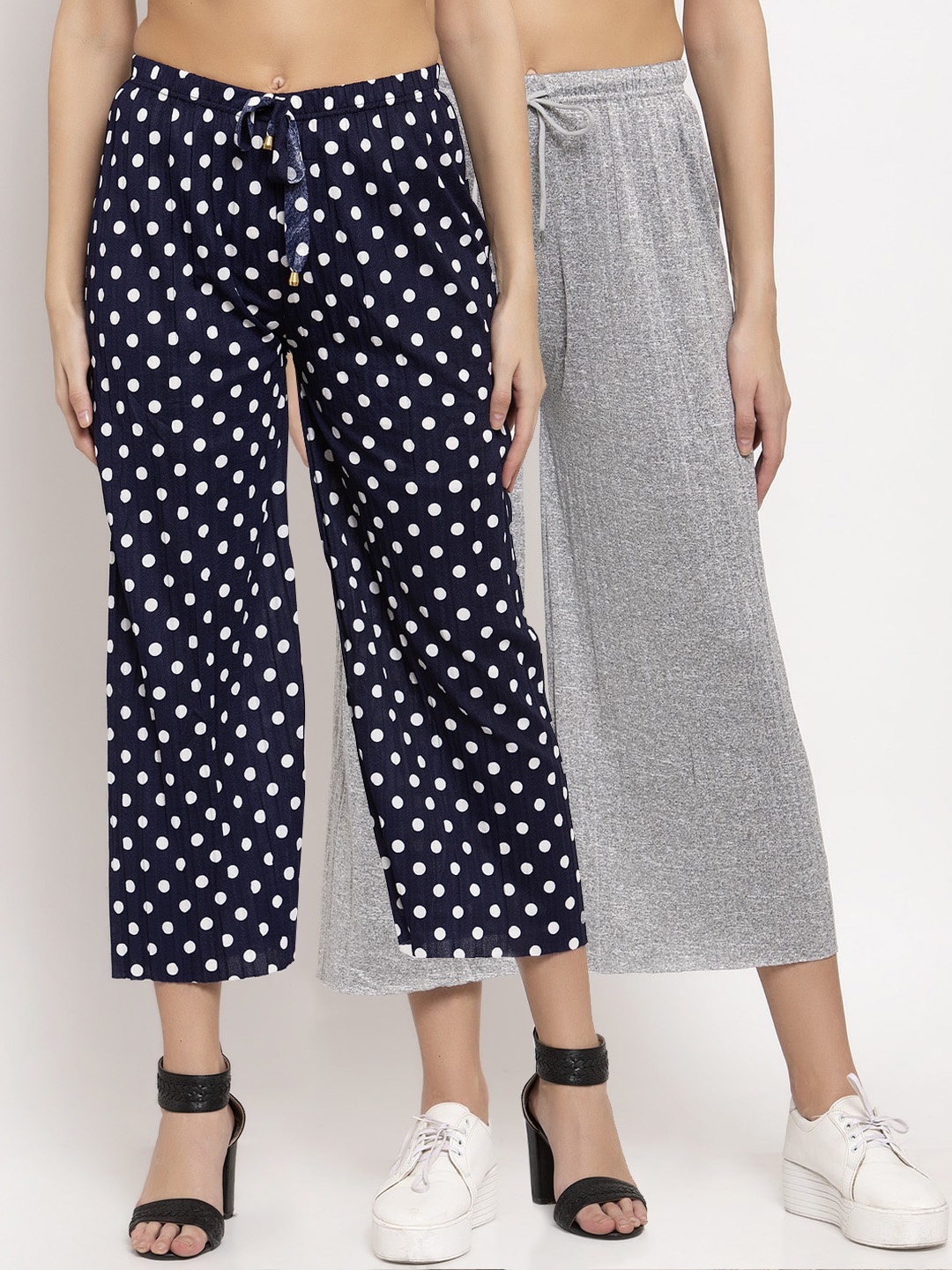 

KLOTTHE Women Multicoloured Pack of 2 Solid Flared Palazzos, Navy blue