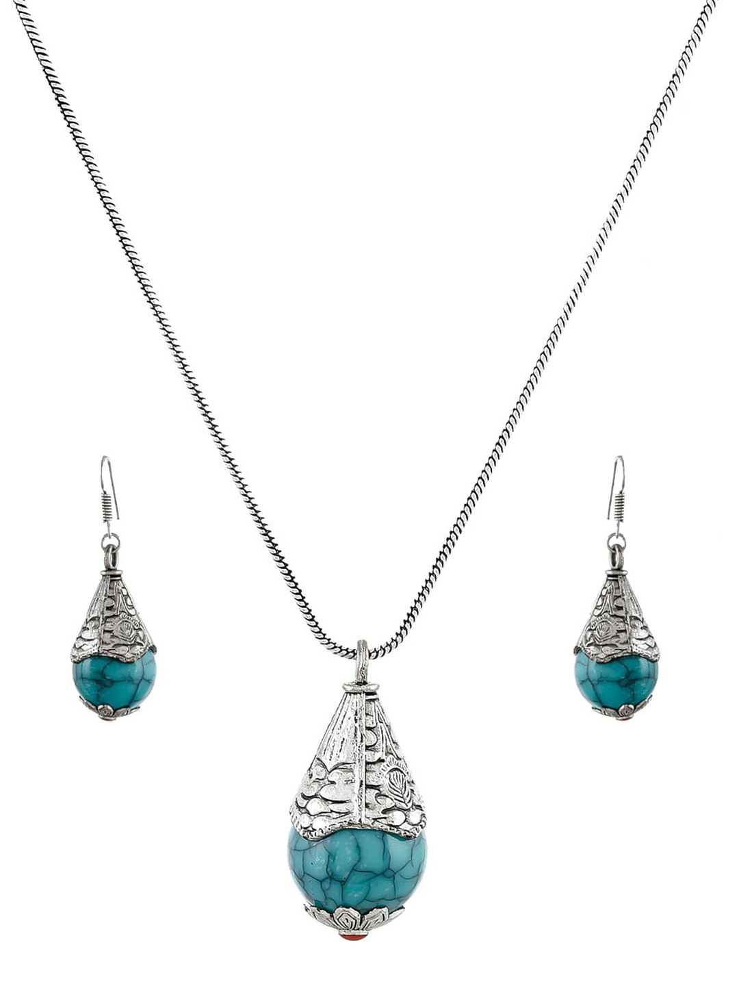 Silvermerc Designs Silver-Plated & Turquoise Blue Brass Handcrafted Jewellery Set