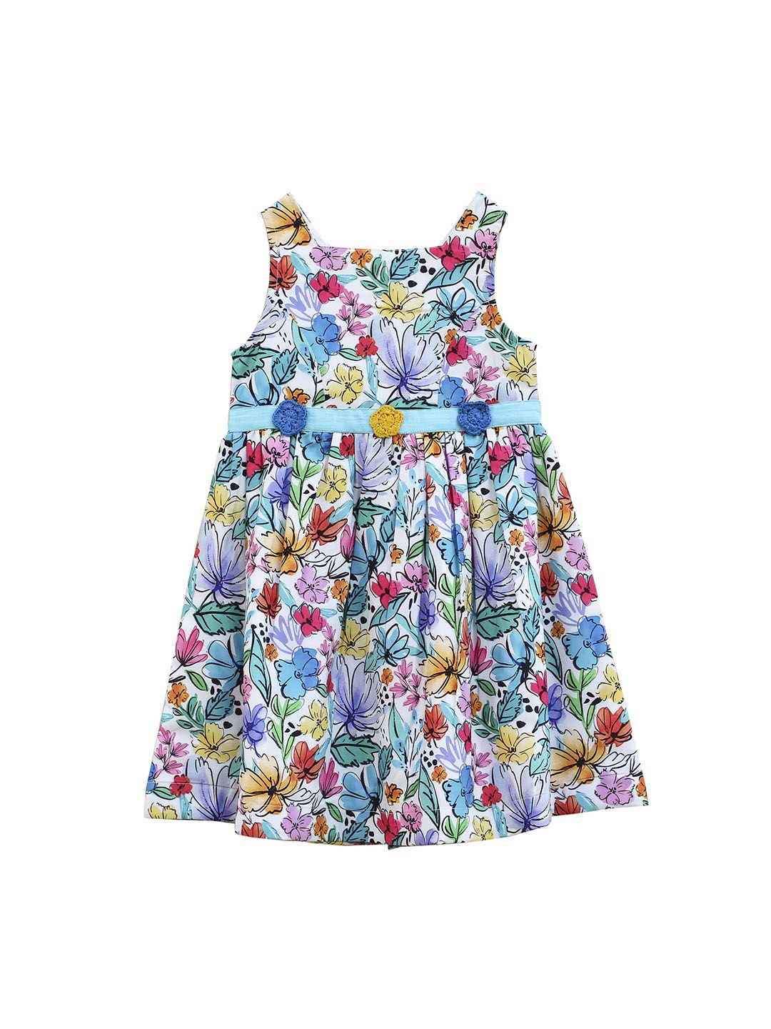My Little Lambs Girls Sea Green Floral Printed Fit and Flare Dress