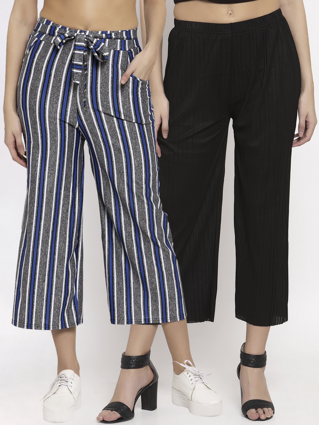 

KLOTTHE Women Multicoloured Pack of 2 Striped Flared Palazzos, Multi