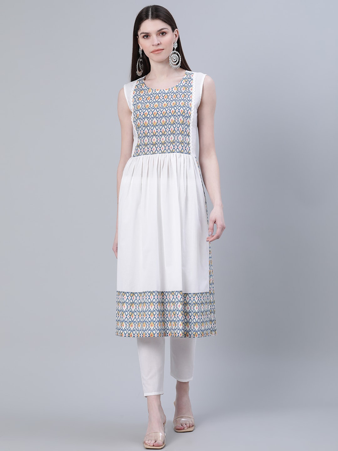 

ZIYAA White Geometric Printed Kurta