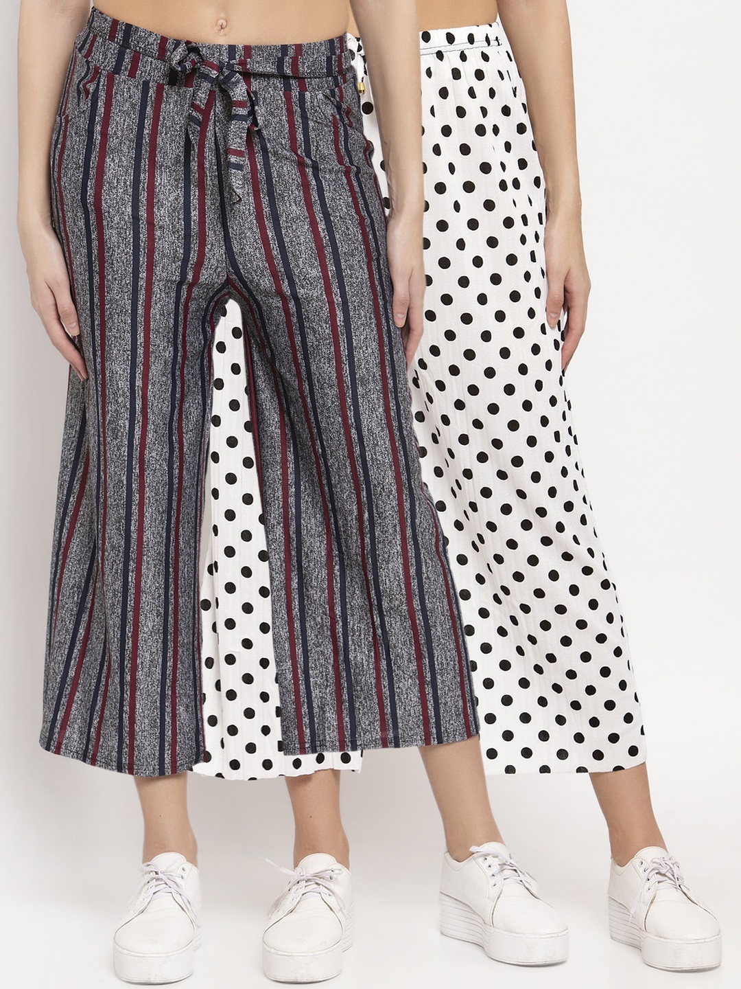 

KLOTTHE Women Pack of 2 Multicoloured Printed Wide Leg Palazzos, Multi