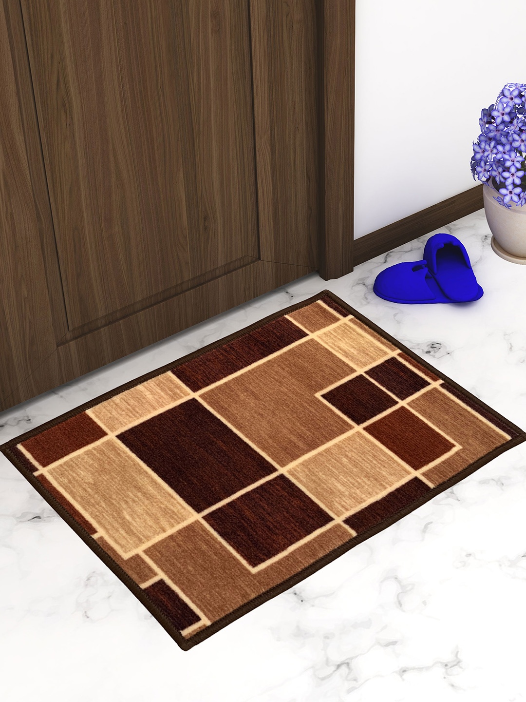 Athom Trendz Brown & Beige Printed Anti-Slip Doormat
