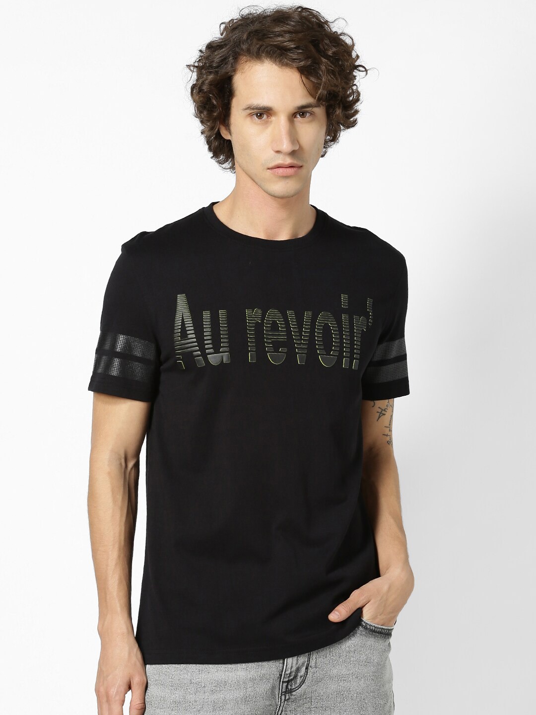 

Celio Men Black Printed Round Neck Cotton Pure Cotton T-shirt