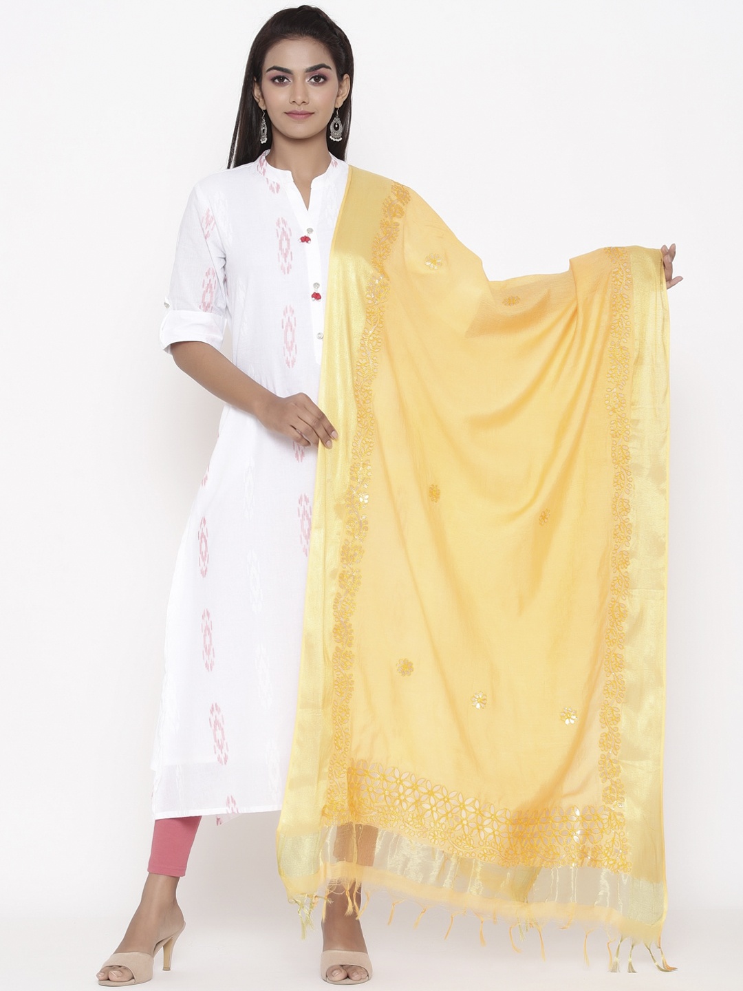 

SOUNDARYA Yellow Embroidered Dupatta