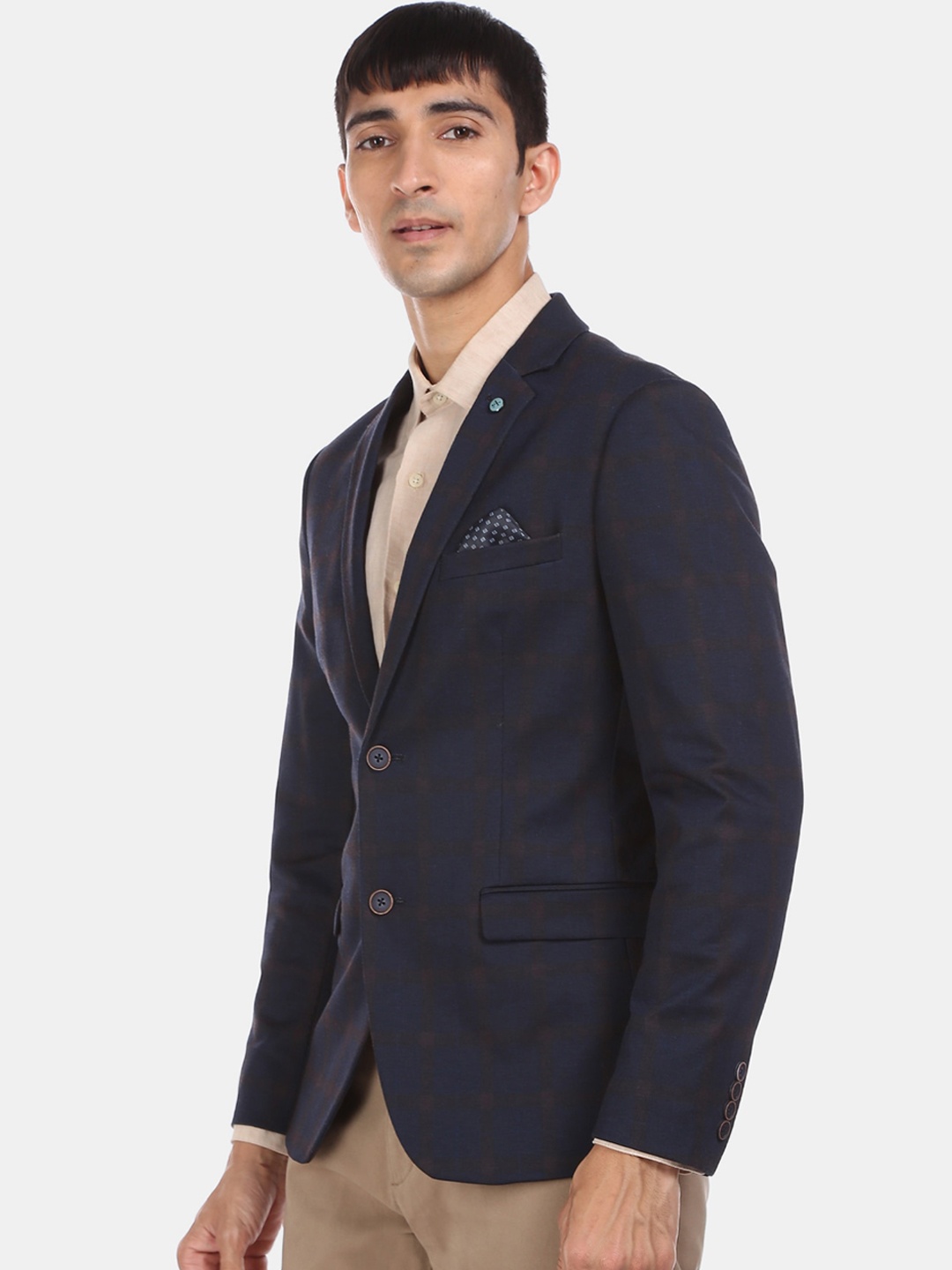 

Arrow Men Navy Blue & Black Checked Single-Breasted Formal Blazer