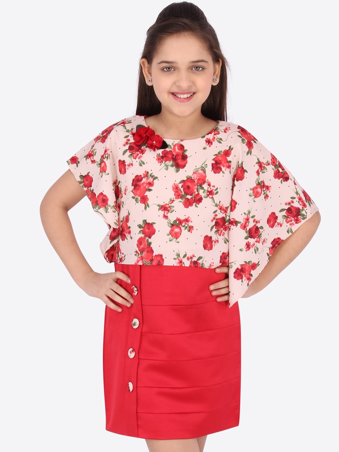 

CUTECUMBER Girls Red Printed Kaftan Dress