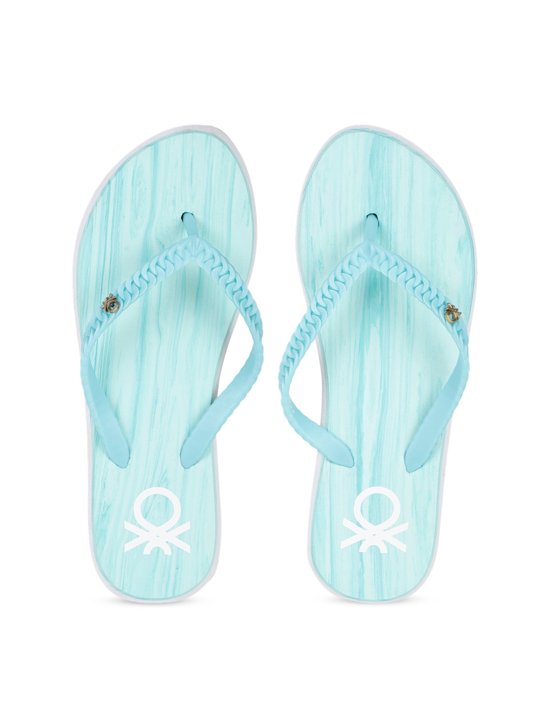 

United Colors of Benetton Women Sea Green & White Solid Thong Flip-Flops