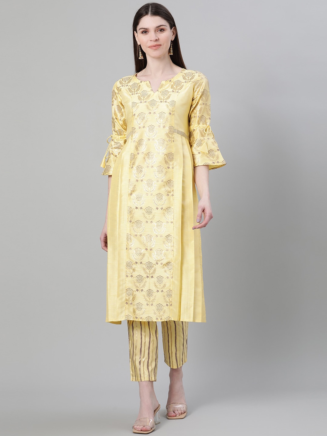 

ZIYAA Yellow Women Woven Design Straight Kurta