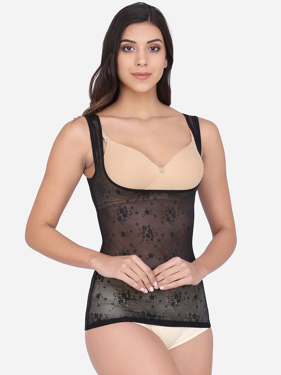 

Da Intimo Women Black Self-Design Slimming Camisole Shapewear