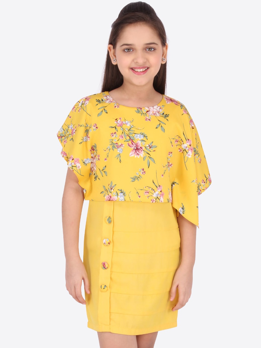 

CUTECUMBER Girls Yellow Printed Sheath Dress