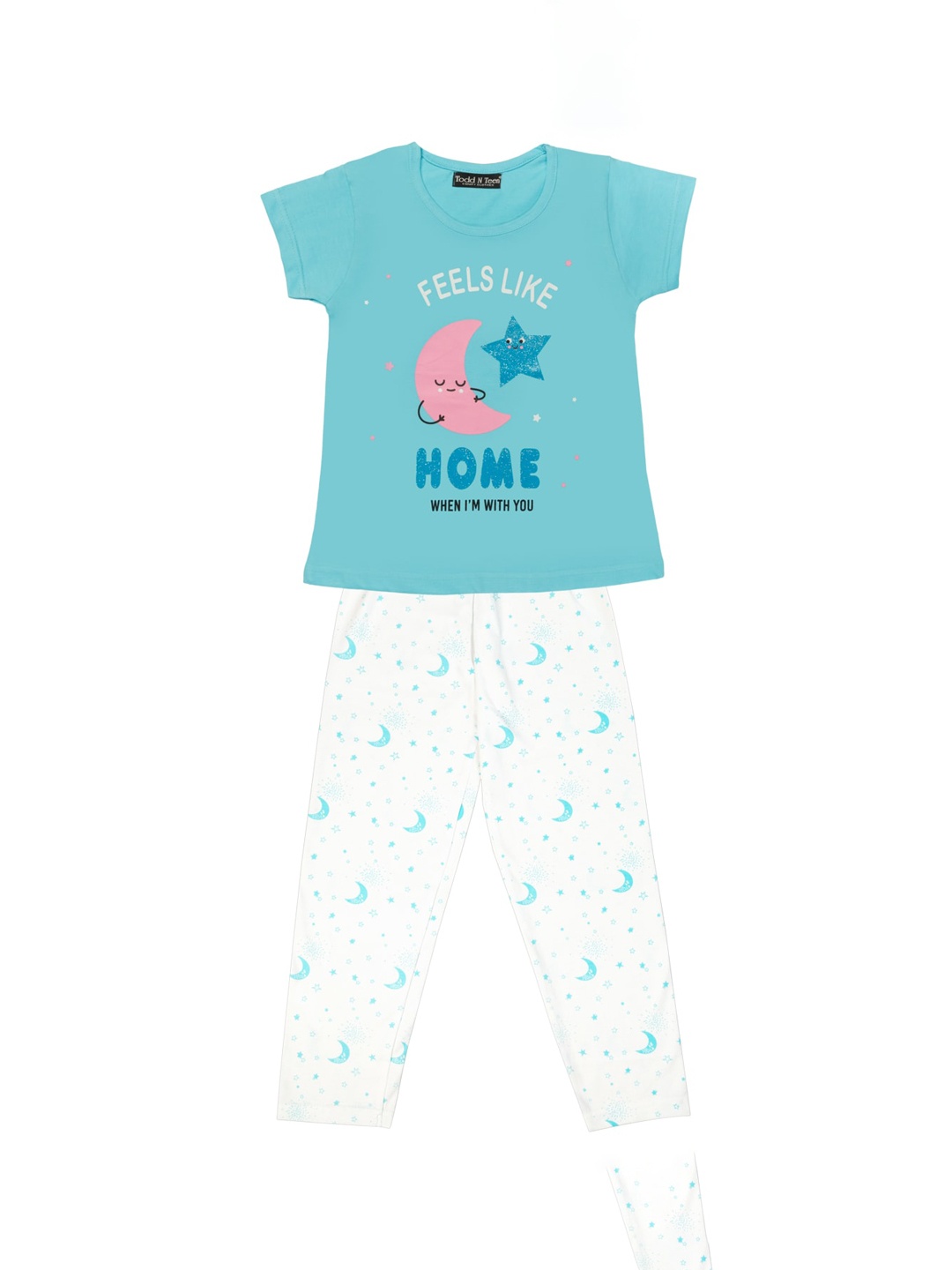 Todd N Teen Girls Blue & White Printed Night Suit