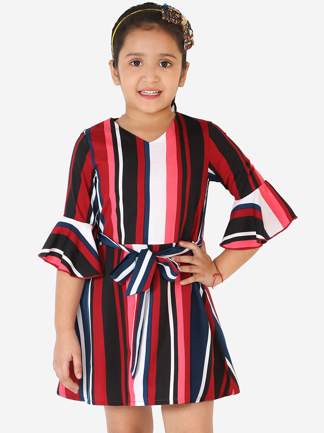 

Naughty Ninos Girls Red & White Striped Fit and Flare Dress