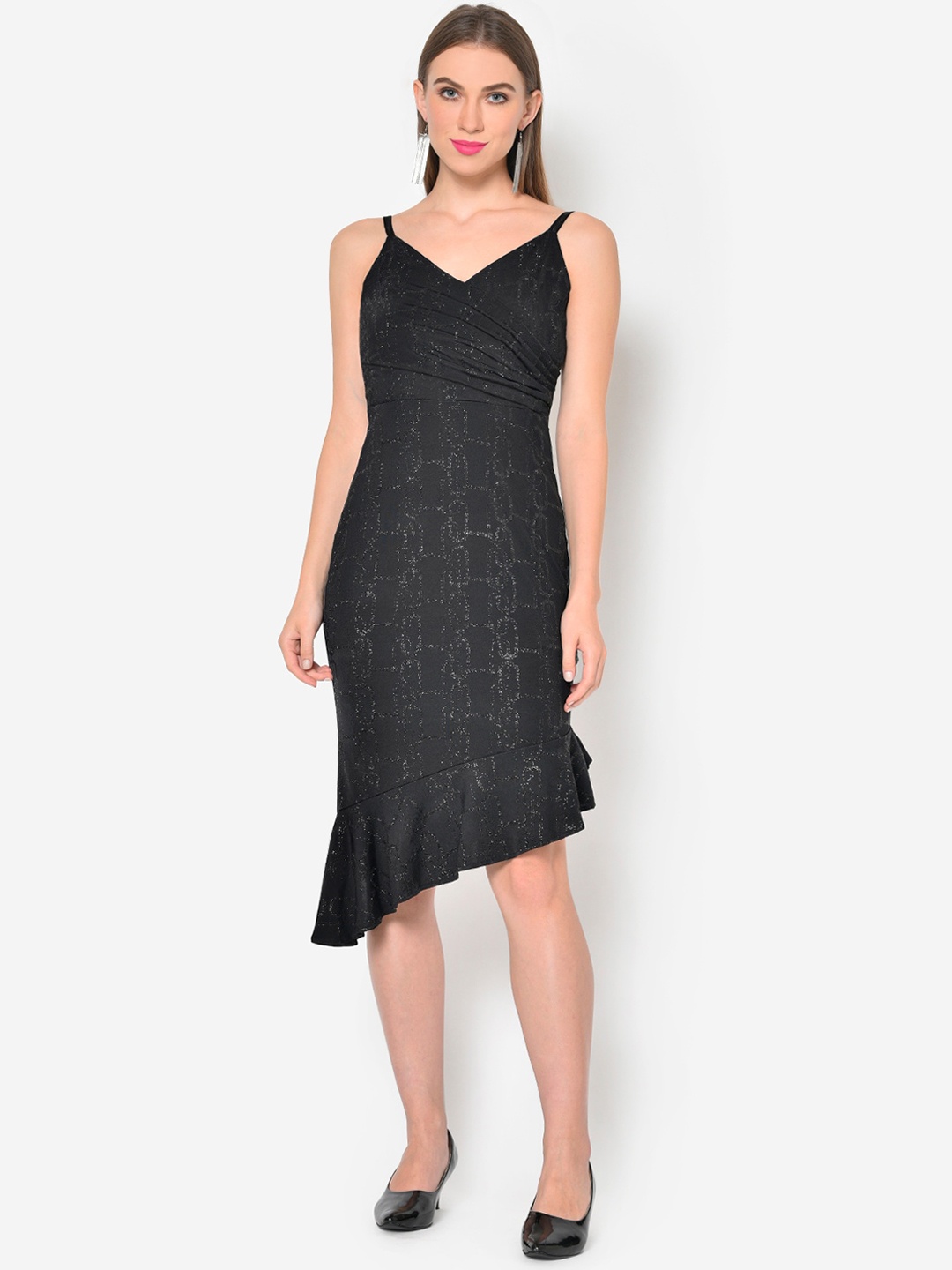 

Martini Women Black Self Design Wrap Dress