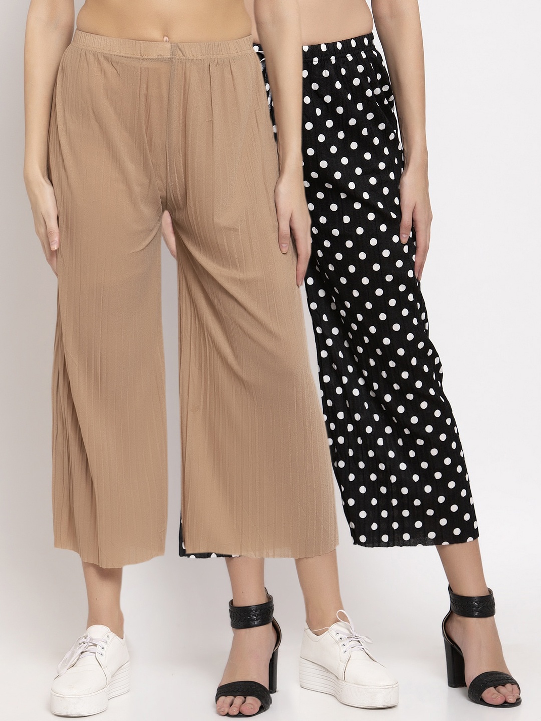 

KLOTTHE Women Pack of 2 Solid Wide Leg Palazzos, Beige