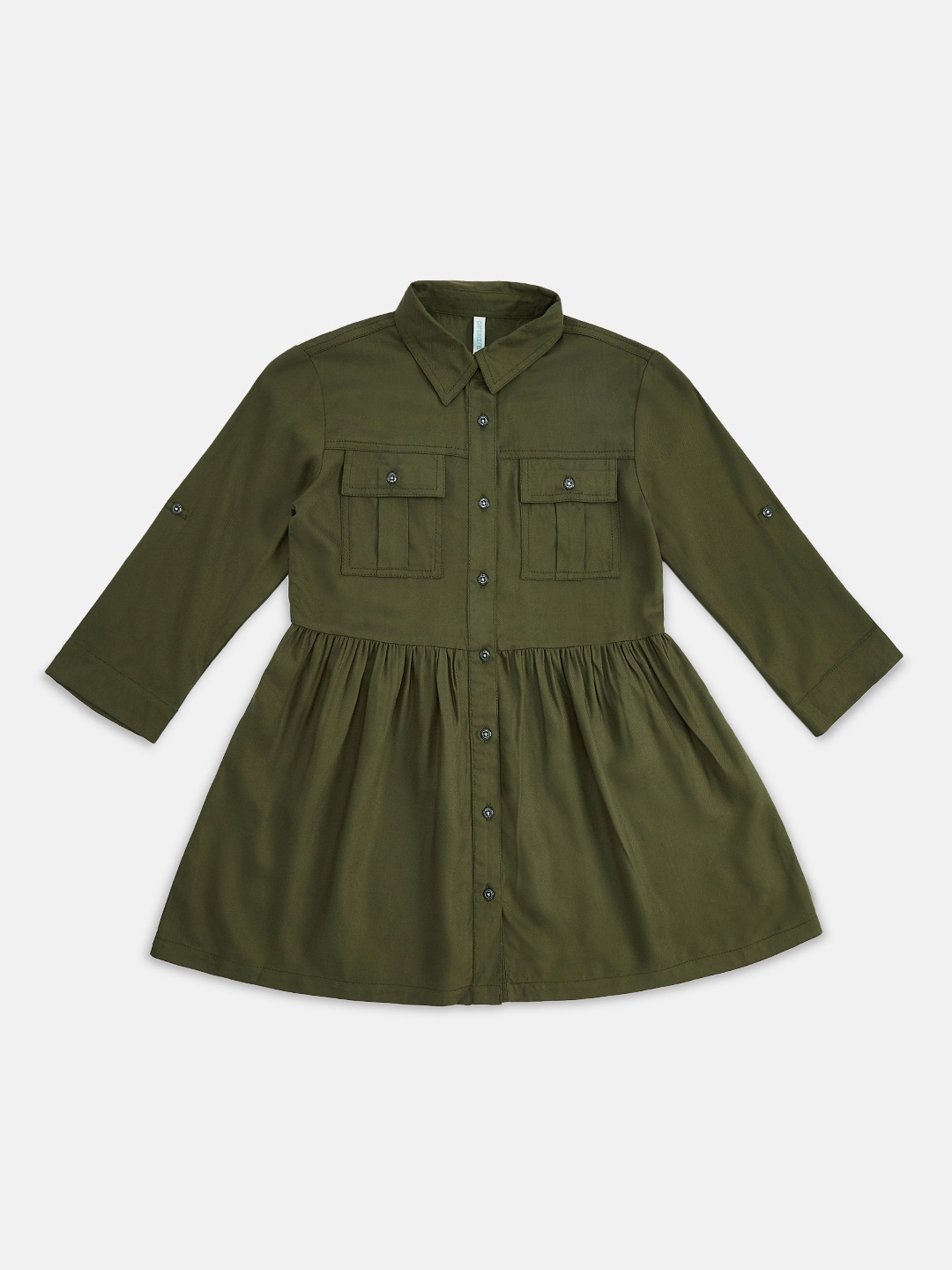 

Pantaloons Junior Girls Olive Green Roll-Up Sleeves Shirt Style Top
