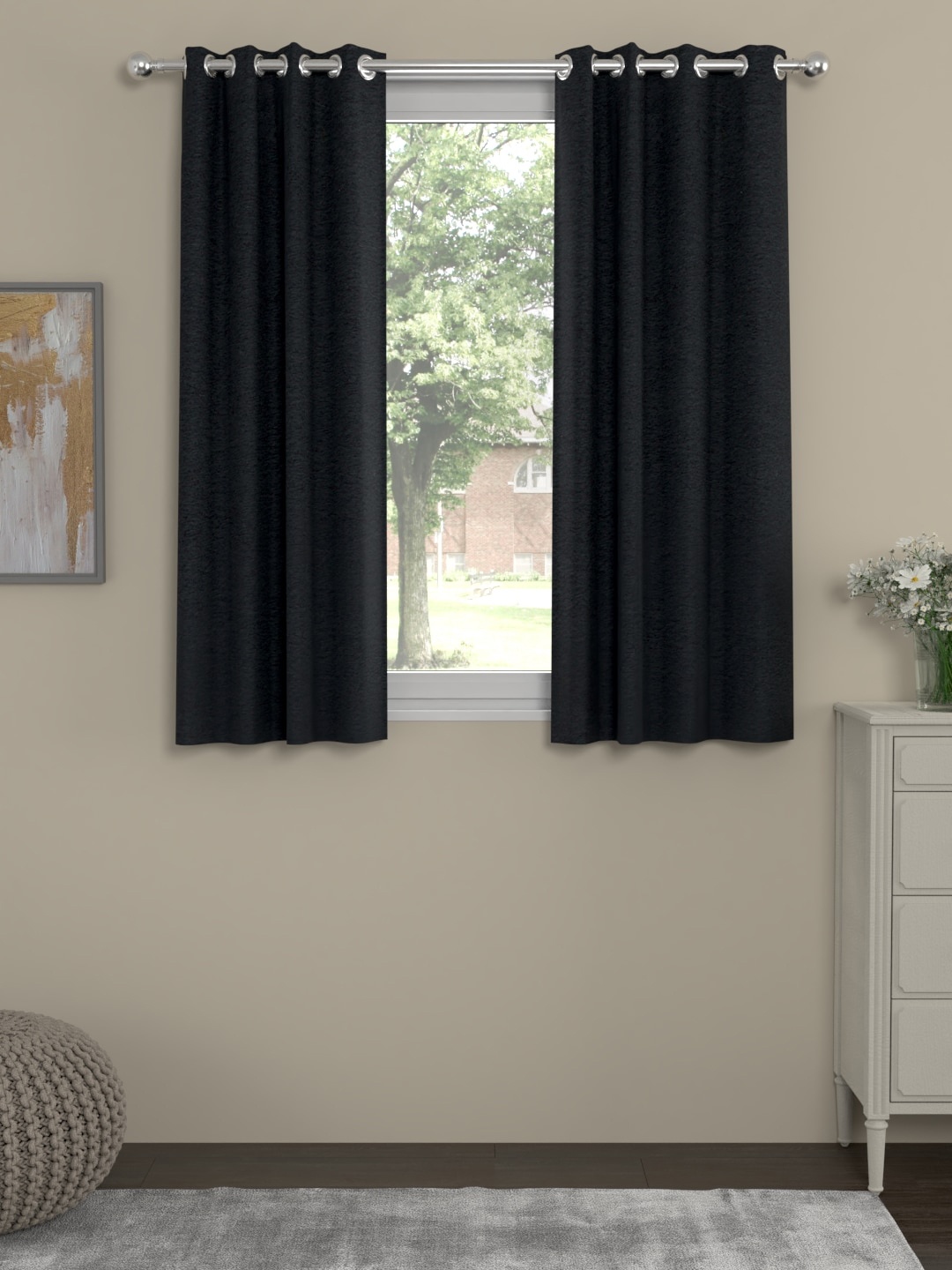 ROSARA HOME Charcoal Set of 2 Window Curtains