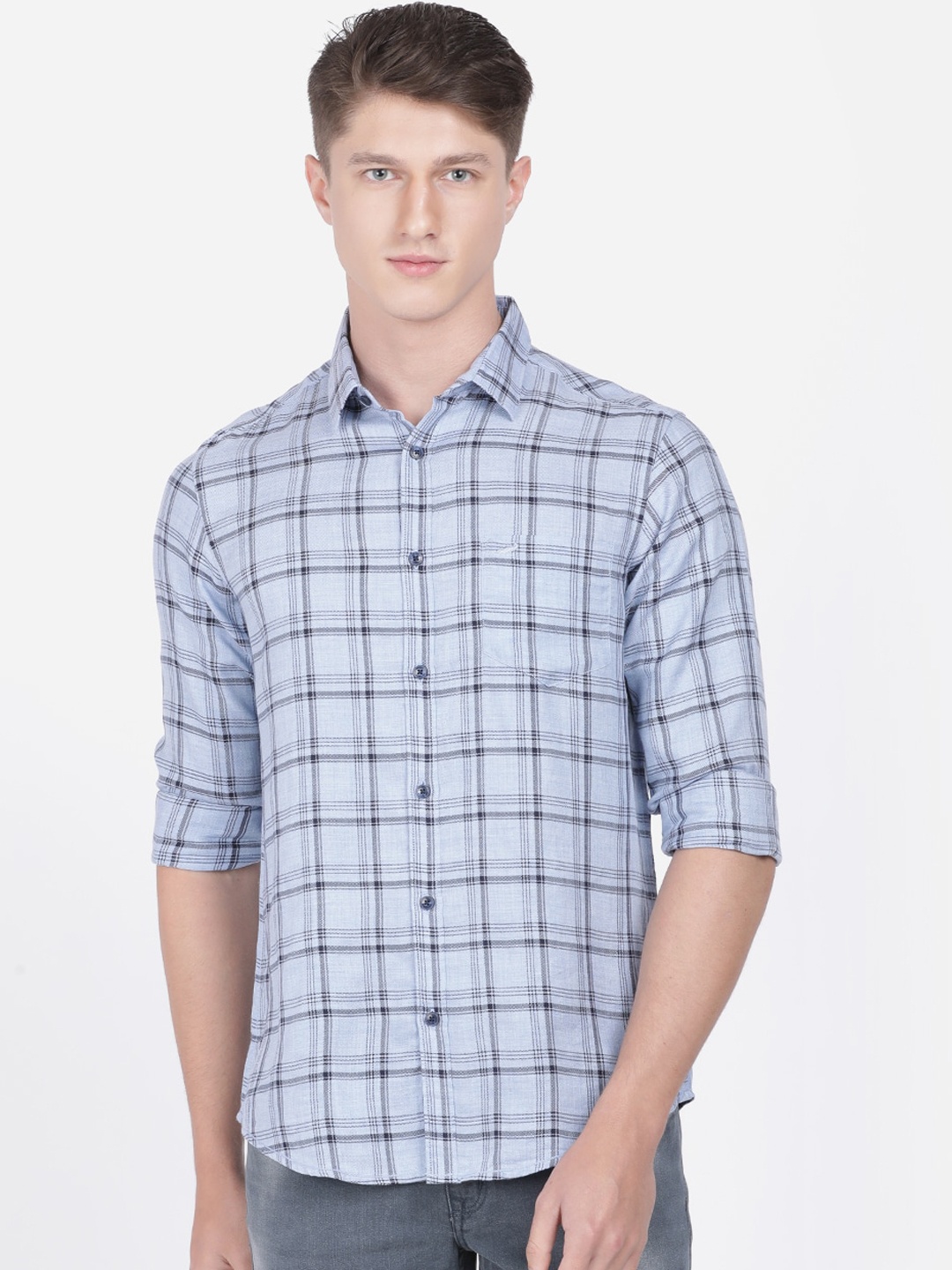 Crocodile Men Blue Regular Fit Checked Casual Shirt