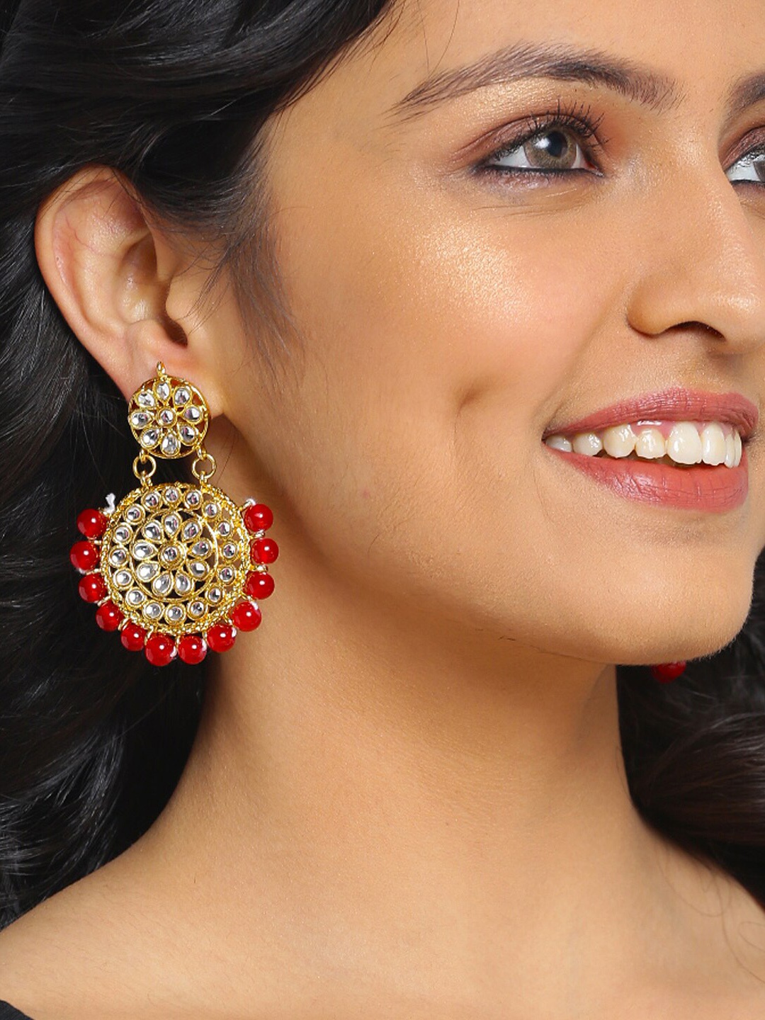 Shining Diva Gold-Plated Circular Drop Earrings