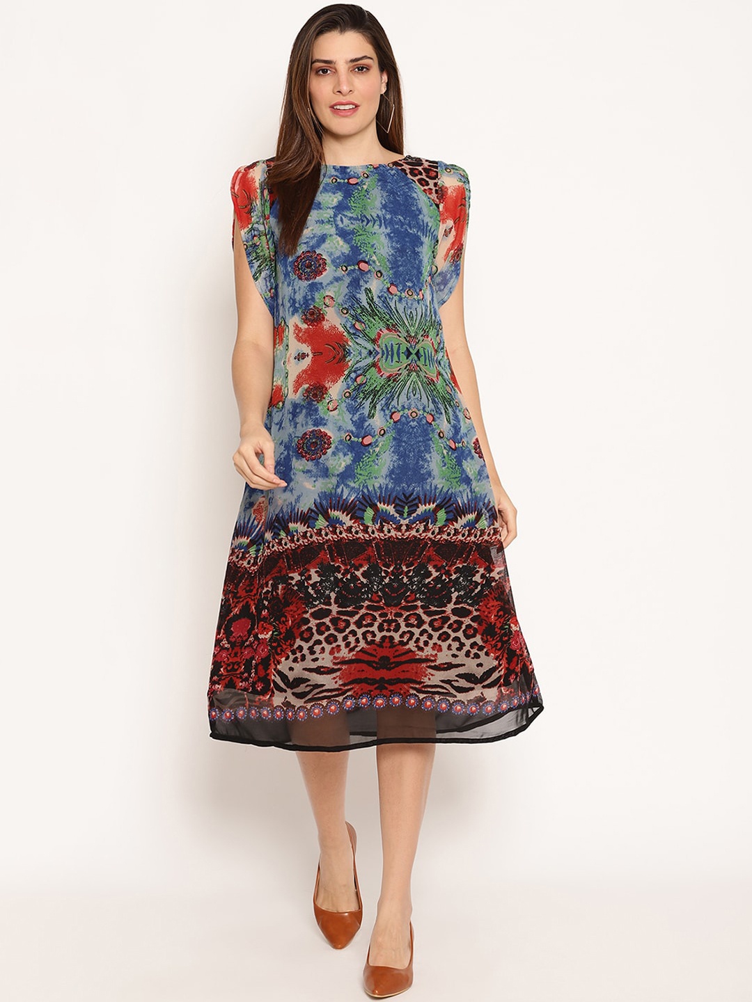 

Ruhaans Women Multicoloured Printed A-Line Dress, Multi