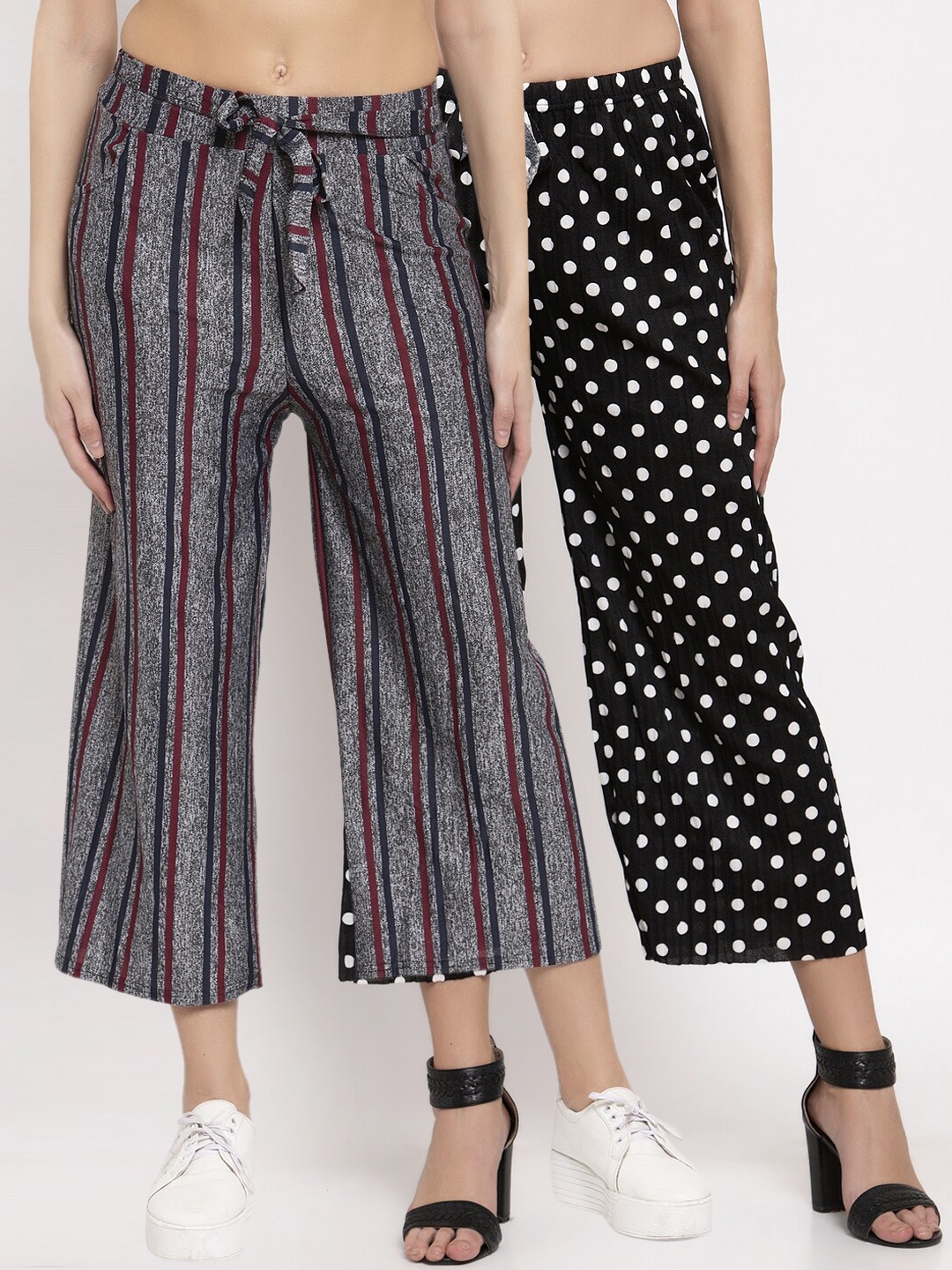 

KLOTTHE Women Multicoloured Set of 2 Striped Flared Palazzos, Multi