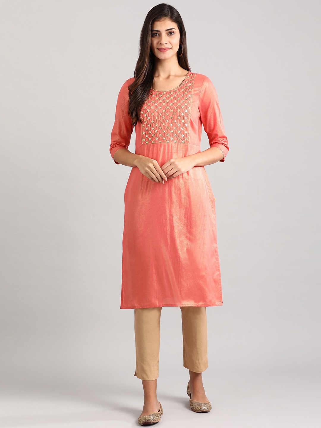

Aurelia Straight Cotton Kurta, Pink