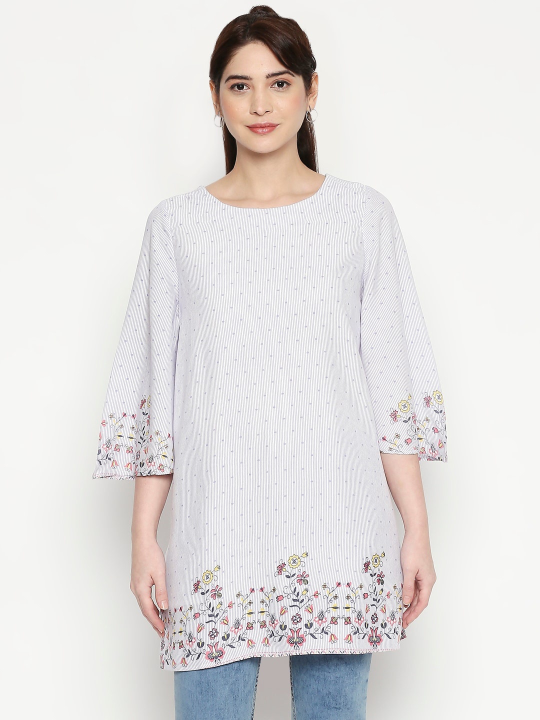 

People Women Blue & White Printed Tunic