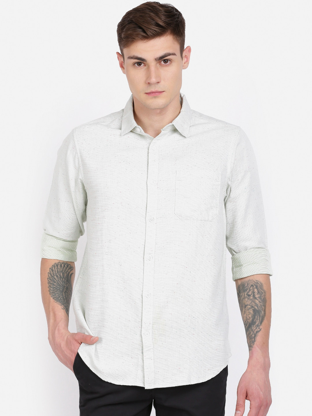 

Crocodile Men Green Regular Fit Self Design Casual Shirt