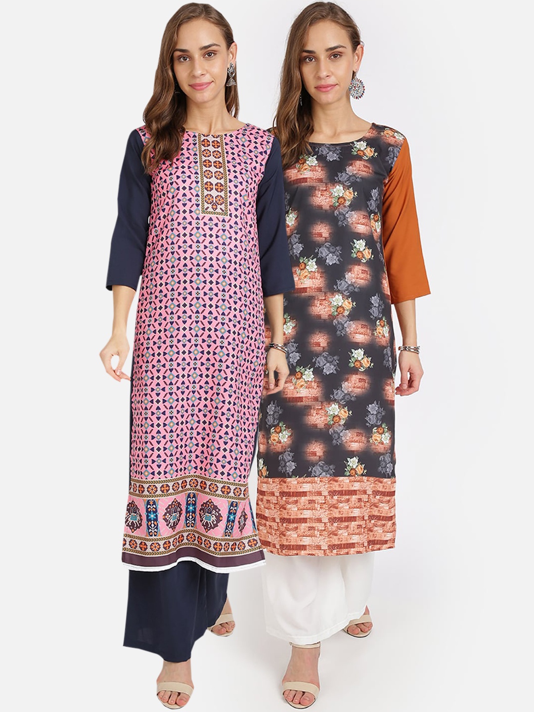 

Florence Women Multicoloured Floral Printed Crepe Kurta Set of 2, Multi