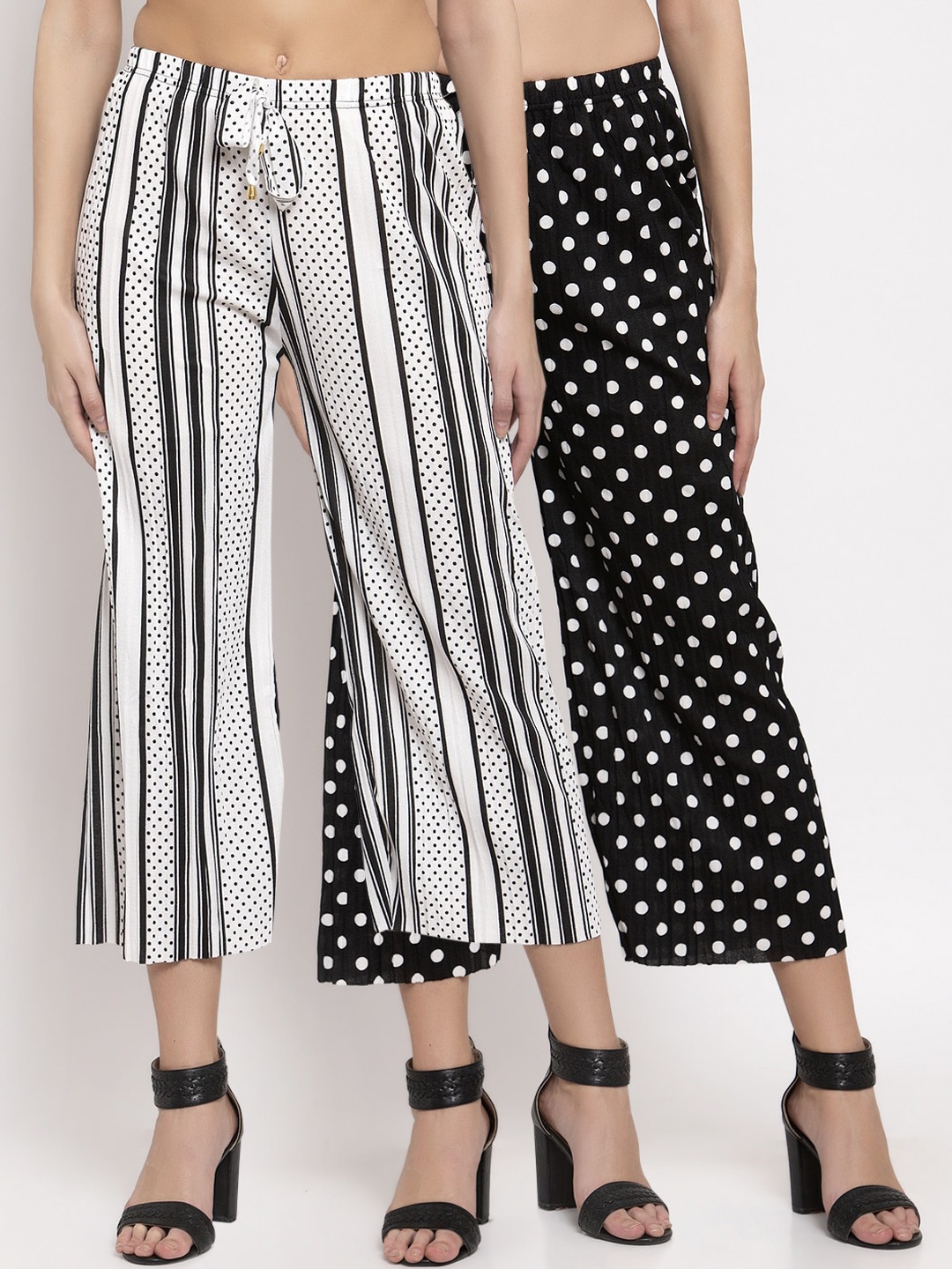 

KLOTTHE Women Pack of 2 Striped Wide Leg Palazzos, Black