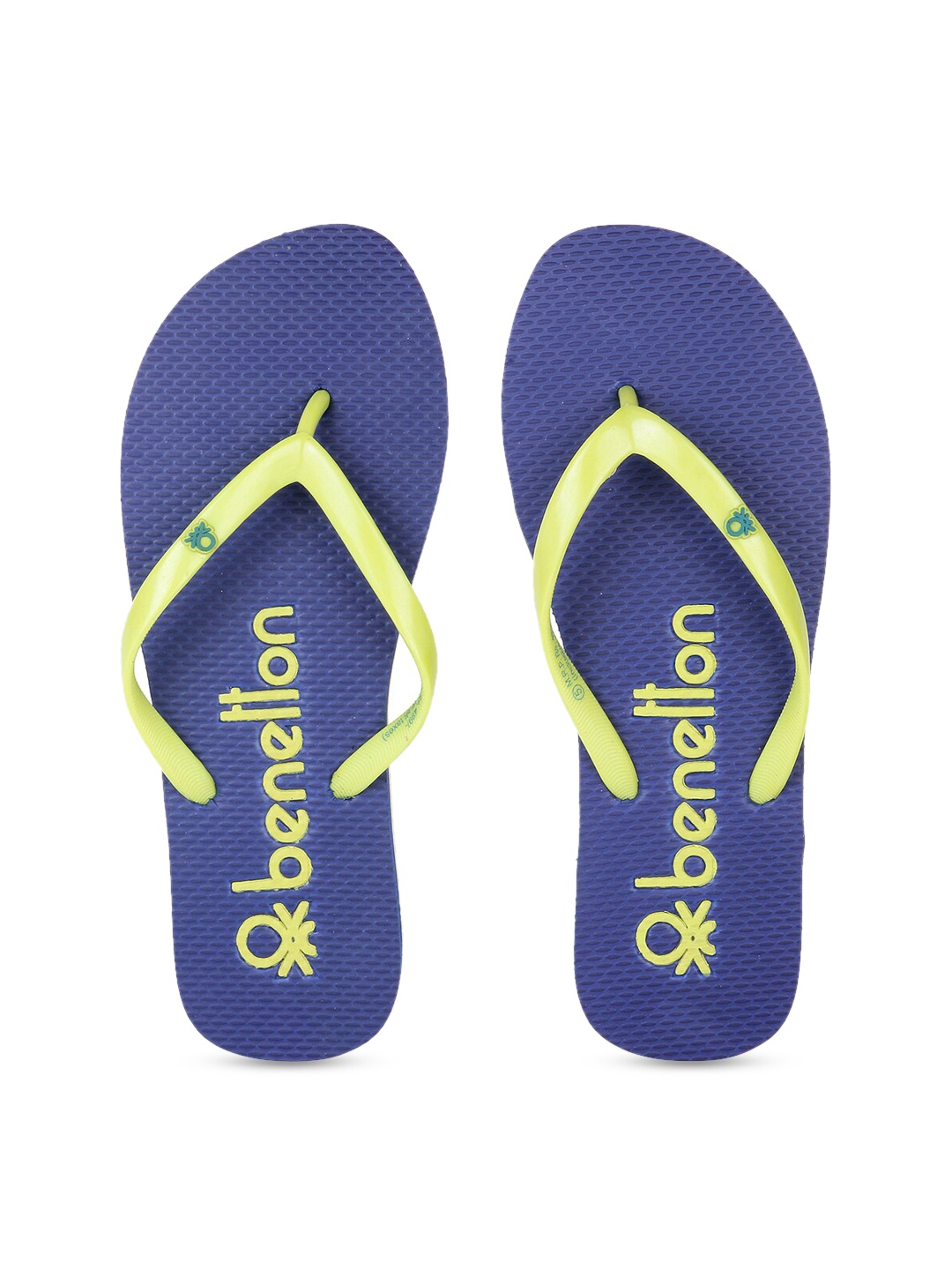 

United Colors of Benetton Women Yellow & Navy Blue Solid Thong Flip-Flops