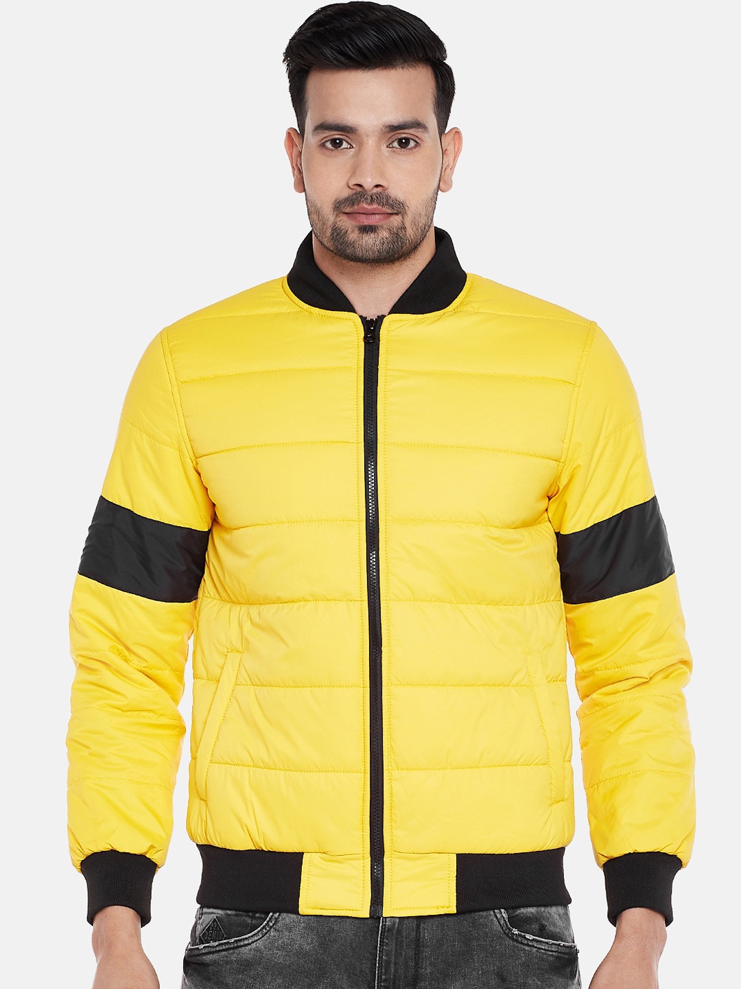

People Men Yellow Colourblocked Bomber
