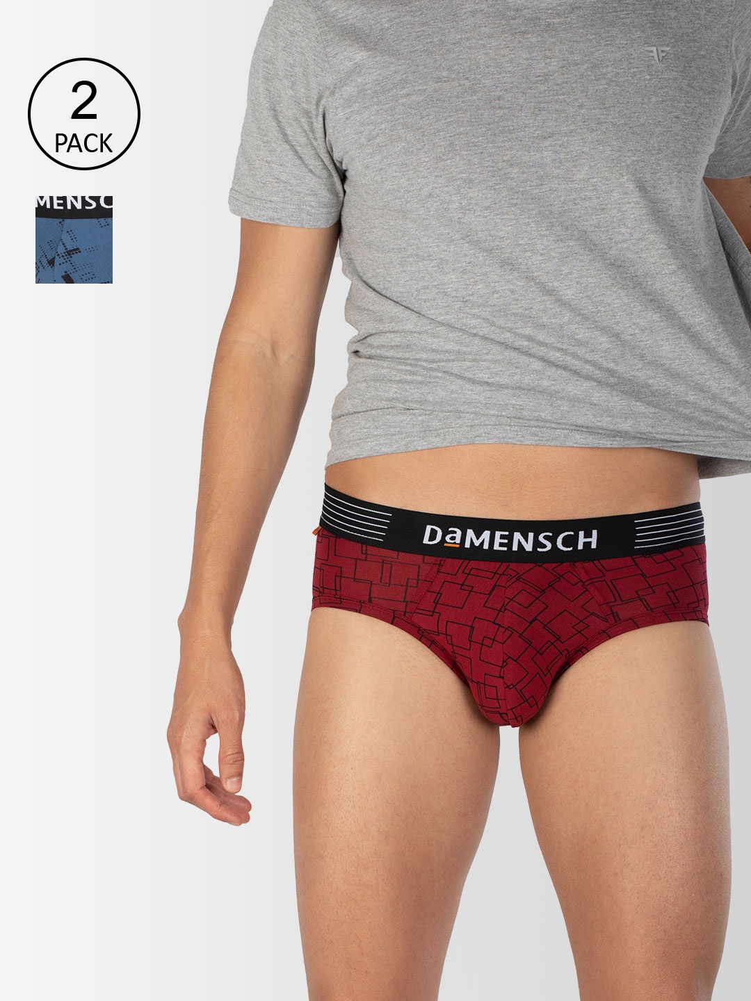 

DAMENSCH Men Pack Of 2 Printed Deodorizing Basic Briefs DAM-CTP-B-SNR-MRB-PACK-2-MIX, Blue