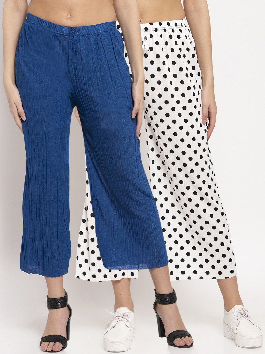 

KLOTTHE Women Pack of 2 Wide Leg Cropped Palazzos, Blue