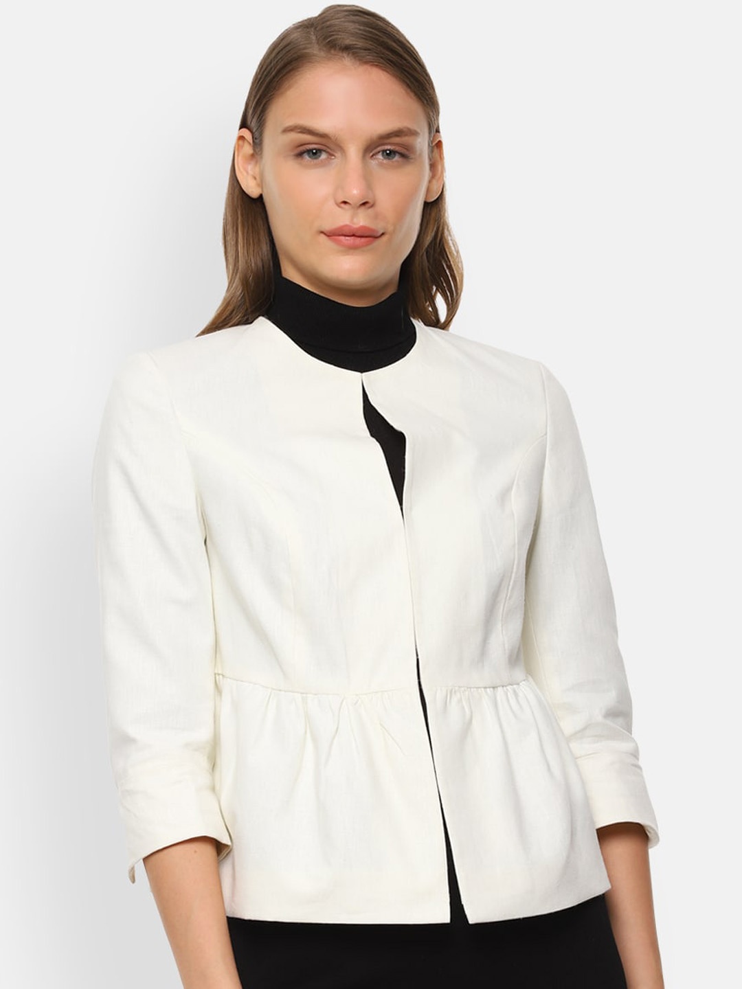 

Van Heusen Woman White Solid Single-Breasted Slim-Fit Blazer